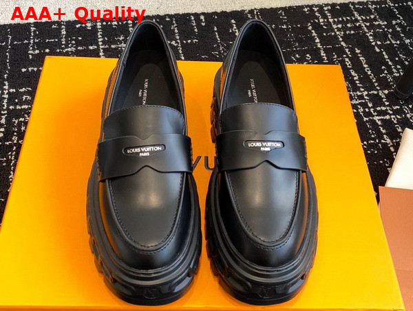 LV Record Loafer in Black Glazed Calf Leather 1AC9I9 Replica