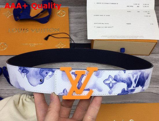 LV Shape 40mm Reversible Belt Watercolor Blue Monogram Canvas Strap M0358V Replica