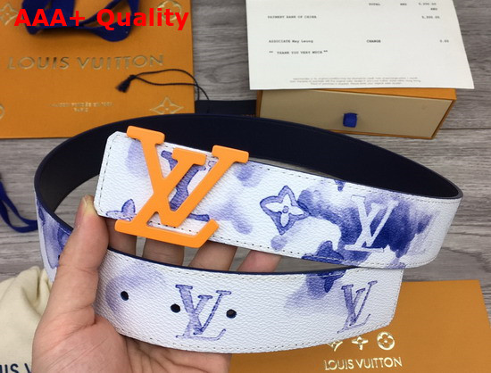 LV Shape 40mm Reversible Belt Watercolor Blue Monogram Canvas Strap M0358V Replica