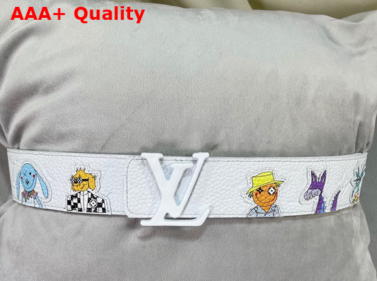 LV Shape 40mm Reversible Taurillon Puppets Belt White Matte MP292S Replica