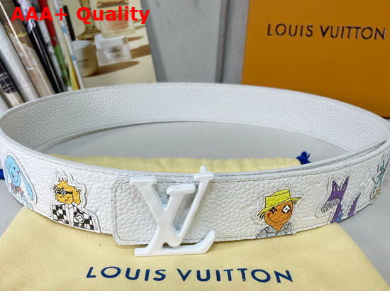 LV Shape 40mm Reversible Taurillon Puppets Belt White Matte MP292S Replica