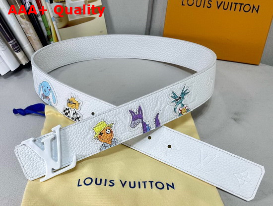 LV Shape 40mm Reversible Taurillon Puppets Belt White Matte MP292S Replica