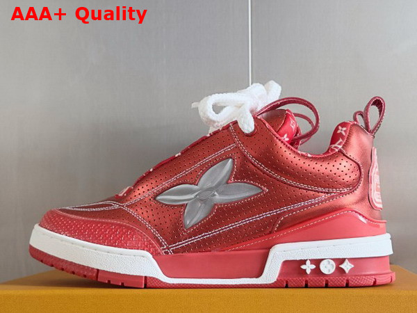 LV Skate Sneaker in Red Metallic and Perforated Calf Leather 1AHWIL Replica