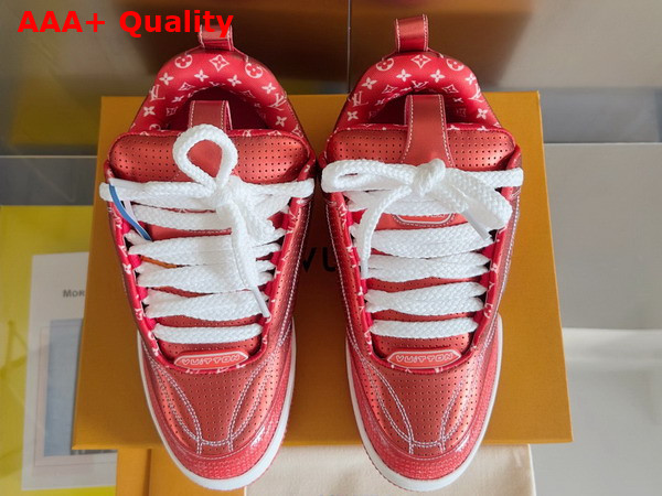 LV Skate Sneaker in Red Metallic and Perforated Calf Leather 1AHWIL Replica
