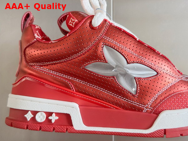 LV Skate Sneaker in Red Metallic and Perforated Calf Leather 1AHWIL Replica