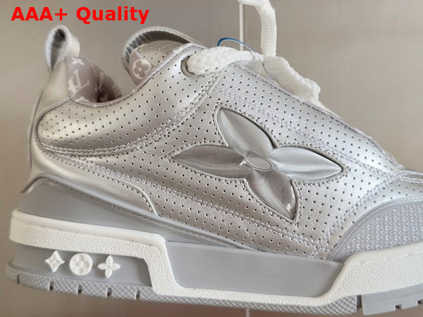 LV Skate Sneaker in Silver Metallic and Perforated Calf Leather 1AHWK6 Replica