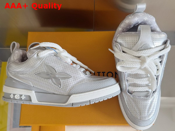 LV Skate Sneaker in Silver Metallic and Perforated Calf Leather 1AHWK6 Replica