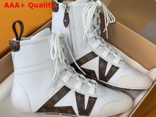 LV Sneakerina Ankle Boot in White Calf Leather and Monogram Canvas Replica