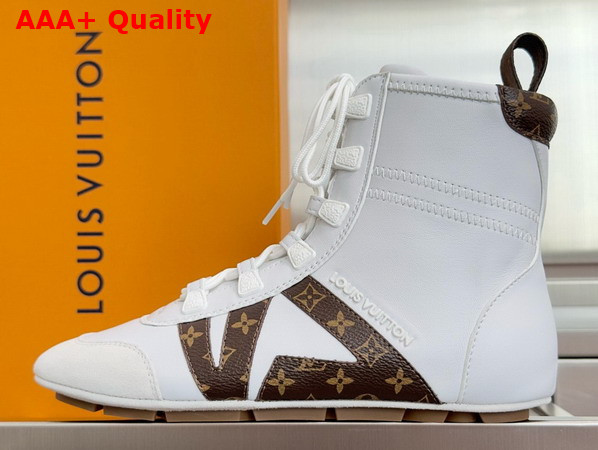 LV Sneakerina Ankle Boot in White Calf Leather and Monogram Canvas Replica