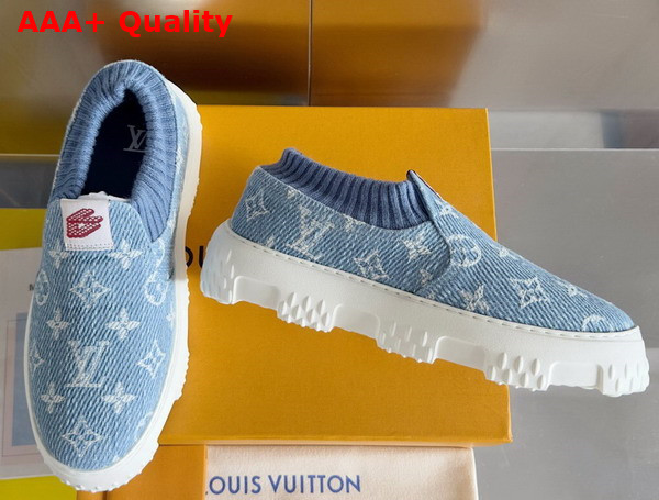 LV Space Lander Slip On Sneaerk in Blue Monogram Denim Replica