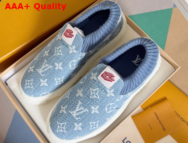 LV Space Lander Slip On Sneaerk in Blue Monogram Denim Replica