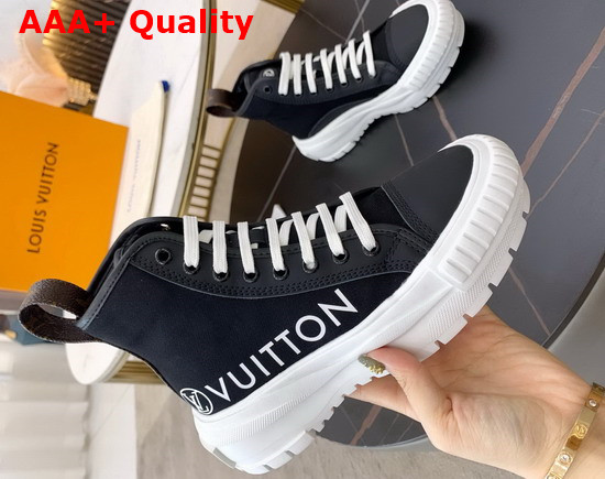 LV Squad Sneaker Boot Combines Black Cotton Canvas with Tonal Calf Leather Trim 1A96F3 Replica