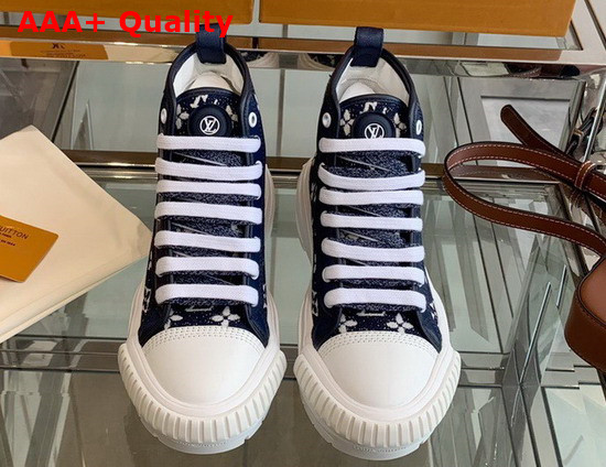 LV Squad Sneaker Boot Navy Blue Monogram Denim 1A9S12 Replica