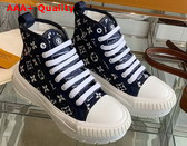 LV Squad Sneaker Boot Navy Blue Monogram Denim 1A9S12 Replica