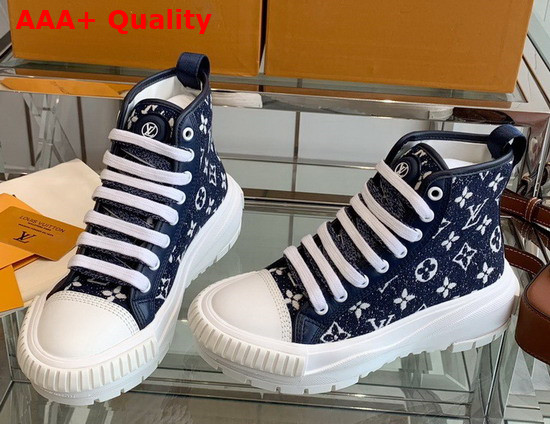 LV Squad Sneaker Boot Navy Blue Monogram Denim 1A9S12 Replica