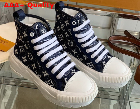 LV Squad Sneaker Boot Navy Blue Monogram Denim 1A9S12 Replica