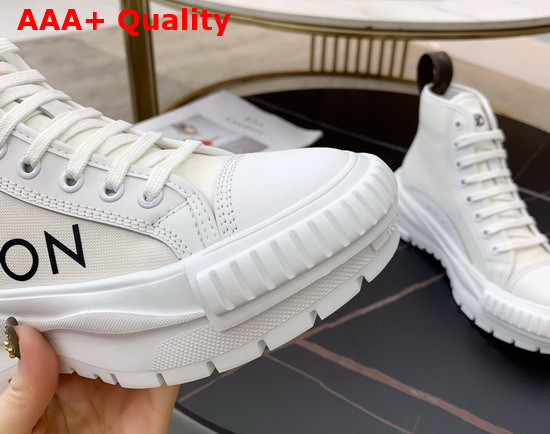 LV Squad Sneaker Boot in White Cotton Canvas and Calf Leather Trim Replica