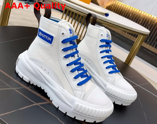 LV Squad Sneaker Boots in Cotton Canvas and Calf Leather White and Blue 1A940S Replica