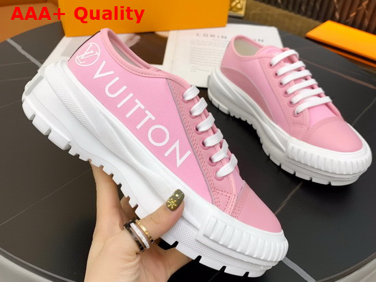 LV Squad Sneaker in Pink Cotton Canvas with Calf Leather Trim 1A942K Replica