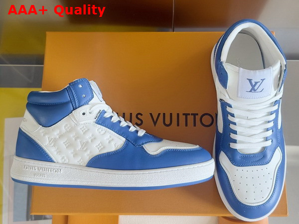 LV Stadium Mid Top Sneaker in Electric Blue Monogram Debossed Calf Leather 1ADCOP Replica
