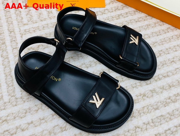 LV Sunset Comfort Flat Sandal in Black Lamb Leather 1ABW6O Replica