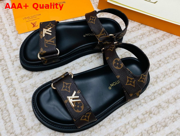 LV Sunset Comfort Flat Sandal in Cacao Brown Patent Monogram Canvas 1ABVGY Replica
