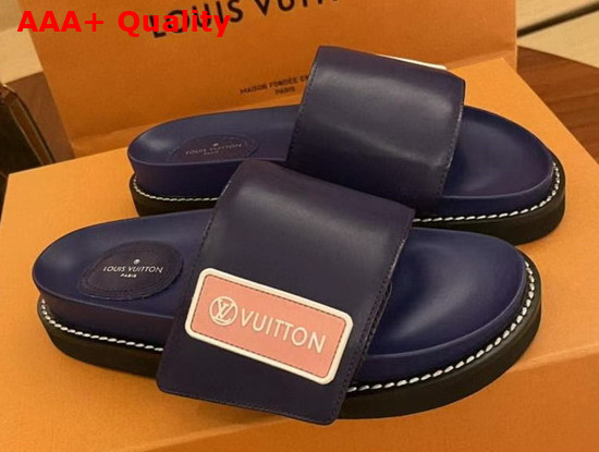 LV Sunset Flat Comfort Mule Navy Calf Leather Replica