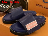 LV Sunset Flat Comfort Mule Navy Calf Leather Replica