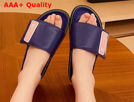 LV Sunset Flat Comfort Mule Navy Calf Leather Replica