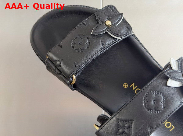 LV Sunset Flat Comfort Mule in Black Perforated Calf Leather 1AD7ZG Replica