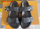 LV Sunset Flat Comfort Mule in Black Perforated Calf Leather 1AD7ZG Replica