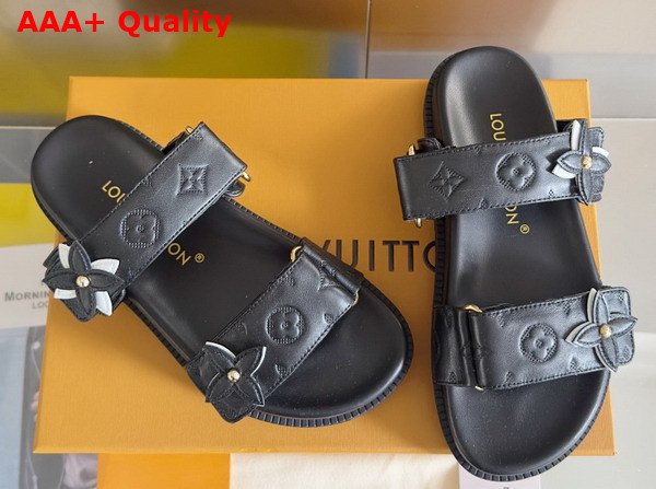 LV Sunset Flat Comfort Mule in Black Perforated Calf Leather 1AD7ZG Replica