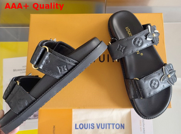 LV Sunset Flat Comfort Mule in Black Perforated Calf Leather 1AD7ZG Replica