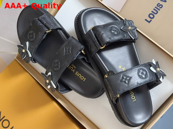 LV Sunset Flat Comfort Mule in Black Perforated Calf Leather 1AD7ZG Replica