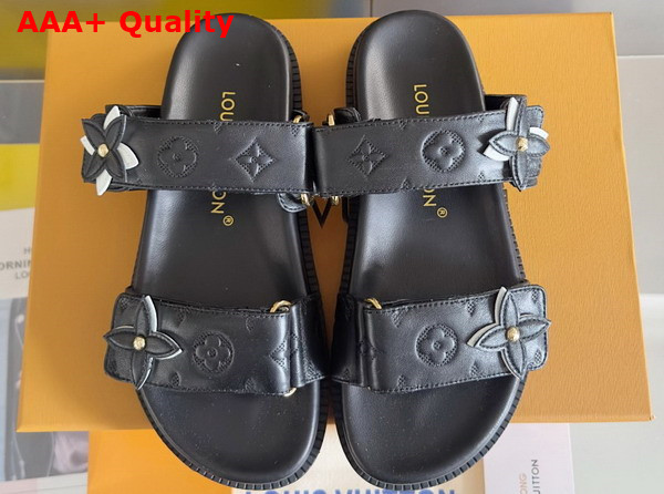 LV Sunset Flat Comfort Mule in Black Perforated Calf Leather 1AD7ZG Replica