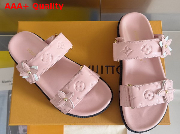 LV Sunset Flat Comfort Mule in Light Pink Perforated Calf Leather 1AD818 Replica