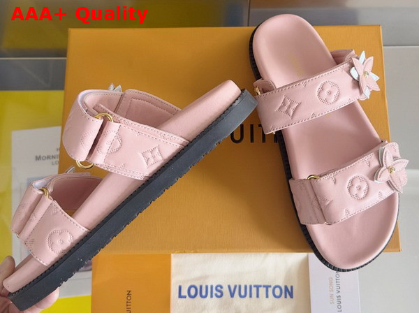 LV Sunset Flat Comfort Mule in Light Pink Perforated Calf Leather 1AD818 Replica