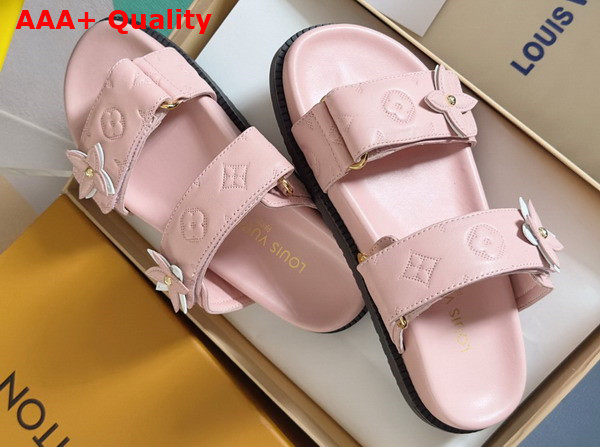 LV Sunset Flat Comfort Mule in Light Pink Perforated Calf Leather 1AD818 Replica