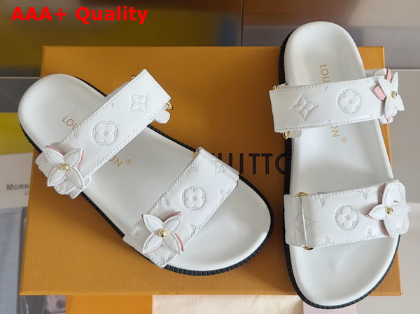 LV Sunset Flat Comfort Mule in White Perforated Calf Leather 1AD7ZX Replica