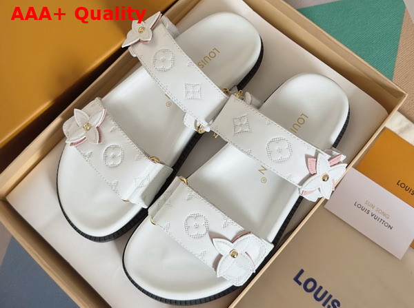 LV Sunset Flat Comfort Mule in White Perforated Calf Leather 1AD7ZX Replica