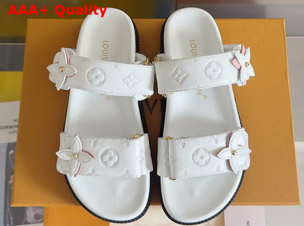 LV Sunset Flat Comfort Mule in White Perforated Calf Leather 1AD7ZX Replica