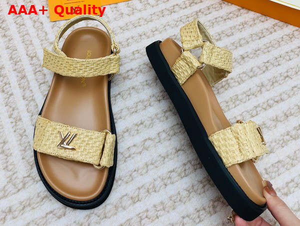 LV Sunset Flat Comfort Sandal in Beige Raffia Replica