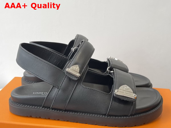 LV Sunset Flat Comfort Sandal in Black Lambskin 1AHNN1 Replica