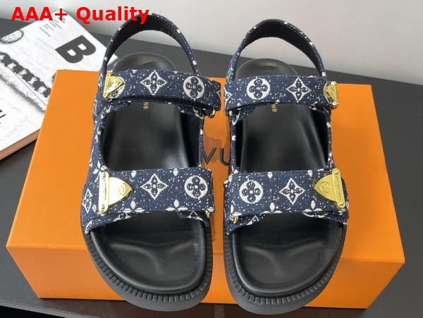 LV Sunset Flat Comfort Sandal in Blue Monogram Denim Replica