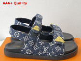 LV Sunset Flat Comfort Sandal in Blue Monogram Denim Replica