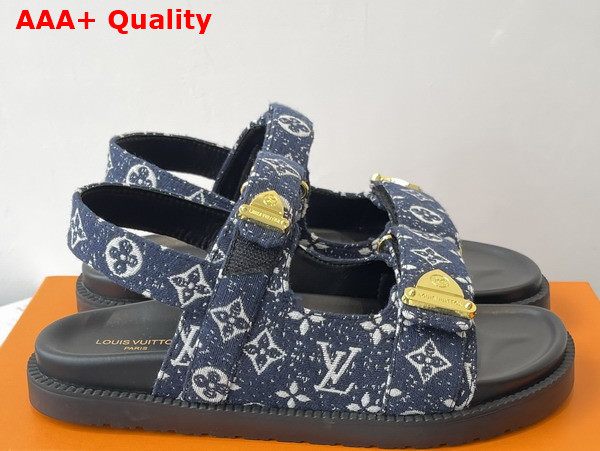 LV Sunset Flat Comfort Sandal in Blue Monogram Denim Replica