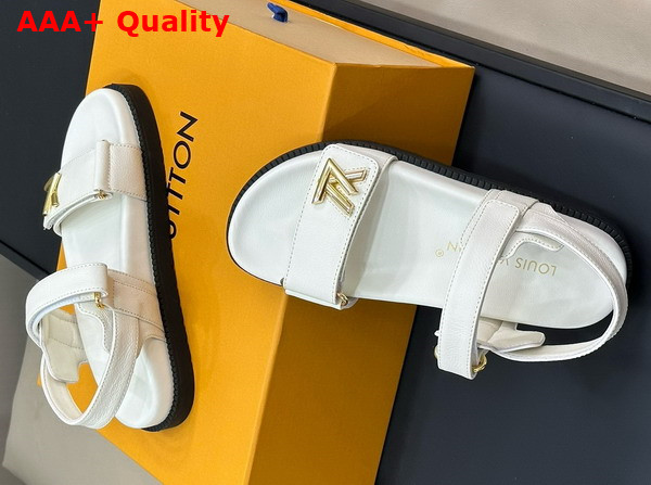 LV Sunset Flat Comfort Sandal in White Grained Calf Leather Replica