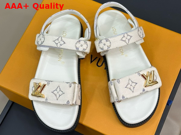 LV Sunset Flat Comfort Sandal in White Tweed Woven with the Monogram Pattern 1ACSH3 Replica