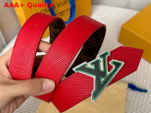 LV Tatic 35mm Reversible Belt in Red Epi Leather and Monogram Canvas Replica