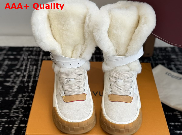 LV Tilted Sneaker Boot in Ecru Suede and Shearling Replica